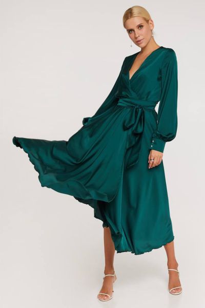 Zielona sukienka satynowa midi Elsa-GN07-XS
