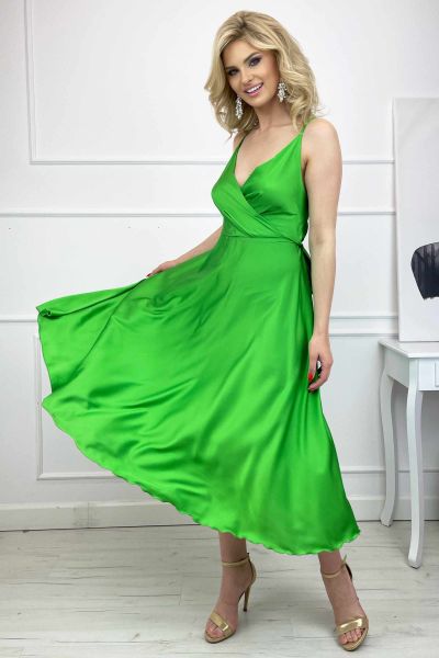 Zielona satynowa sukienka z odkrytymi plecami na wesele Lea-GN01-XS
