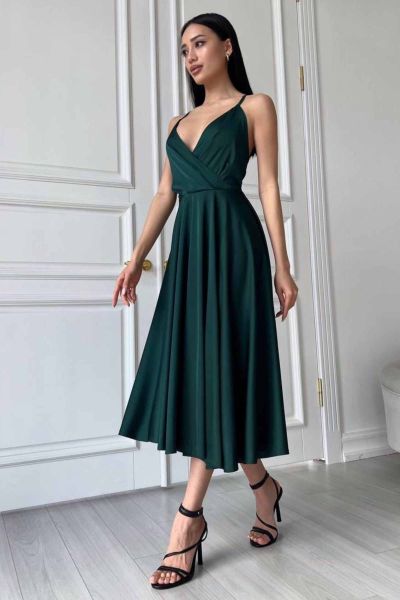 Zielona satynowa sukienka midi na wesele Lea-GN07-XS