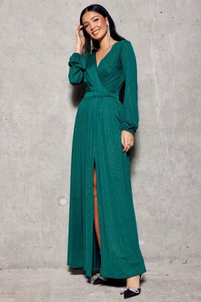 Zielona brokatowa długa sukienka wieczorowa Lina-GN01-XS