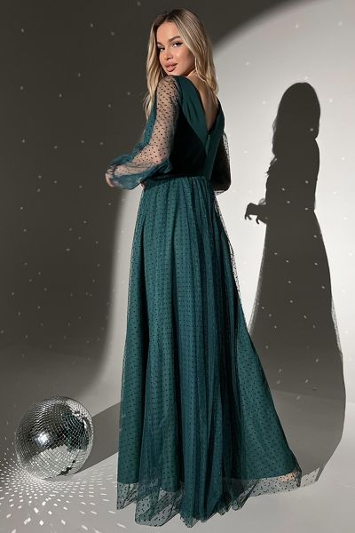 Zielona długa sukienka wieczorowa z kopertowym dekoltem Gracia-GN07-S