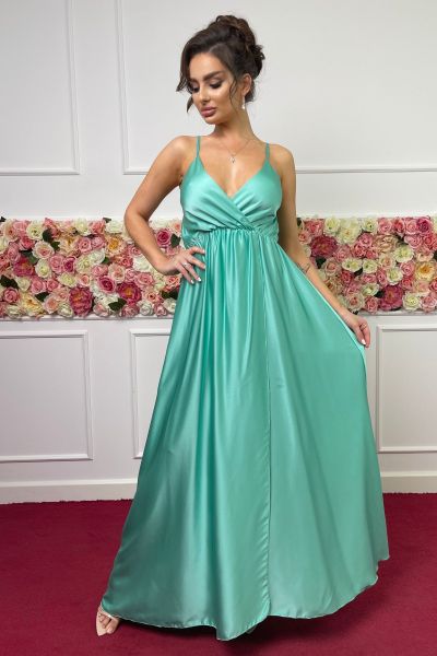 Zielona sukienka satynowa maxi na wesele Charlotte-GN04-UNIWERSALNY