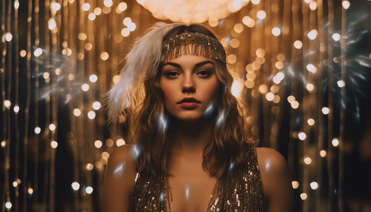 kobieta w cekinowej sukience w stylu wielki gatsby