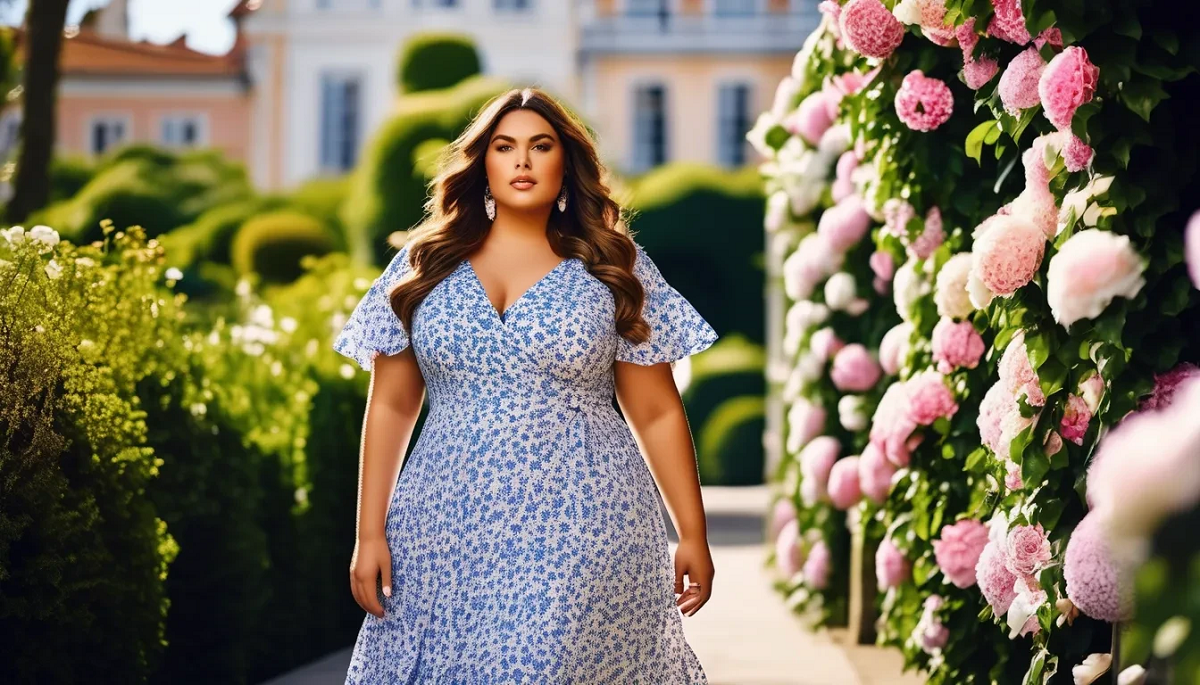 plus size kobieta w sukni w kwiaty