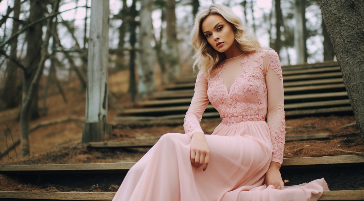 modelka w różowej eleganckiej sukience