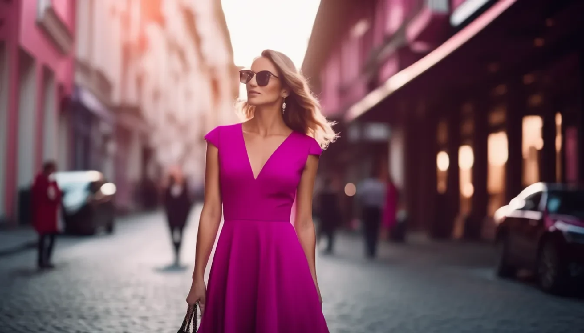 kobieta w sukience w kolorze magenta